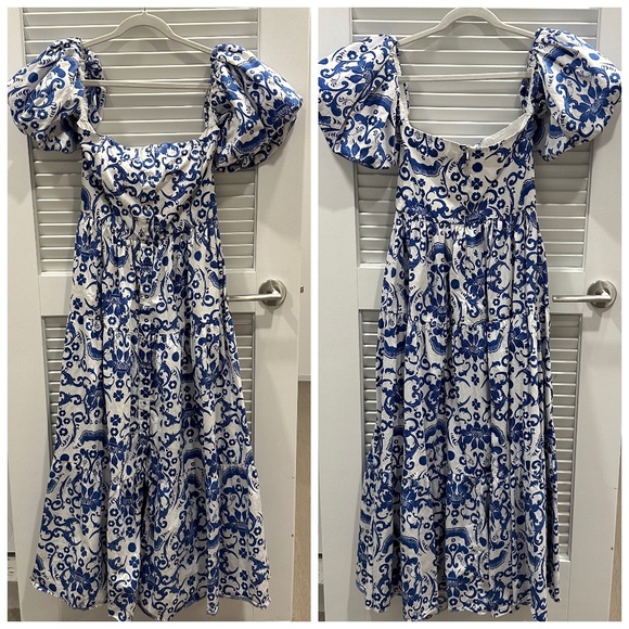 Borgo De Nor Julia Cotton Dress Venezia Blue Off the Shoulder Button UK 12 US 8 - Picture 2 of 11